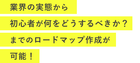 業界の実態から初心者が何をどうするべきか?までのロードマップ作成が可能!
